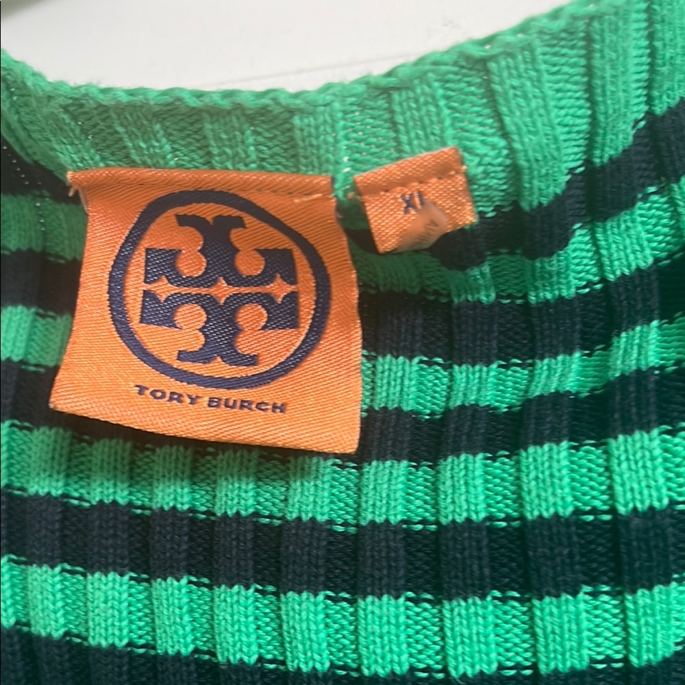 Tory Burch Green and Black Striped Sweater